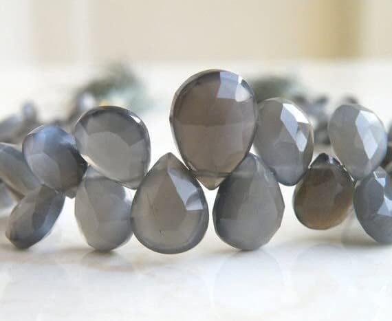 Grey Moonstone Gemstone Briolette Faceted Pear 6.5 to 7.5mm 27 Beads