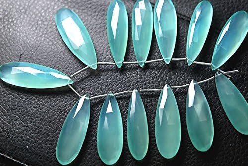 4 match pair- peru aqua blue chalcedony faceted pear briolettes 35mm large size