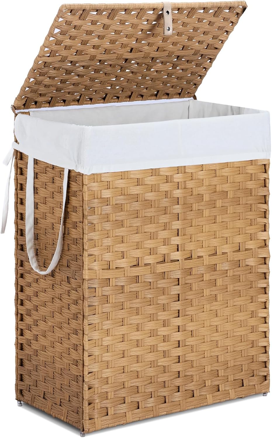 Laundry Hamper with Lid, 90 L Rattan Clothes Laundry Basket with Lid and Handles, Foldable Clothes Hamper, Removable Liner, Goose Yellow