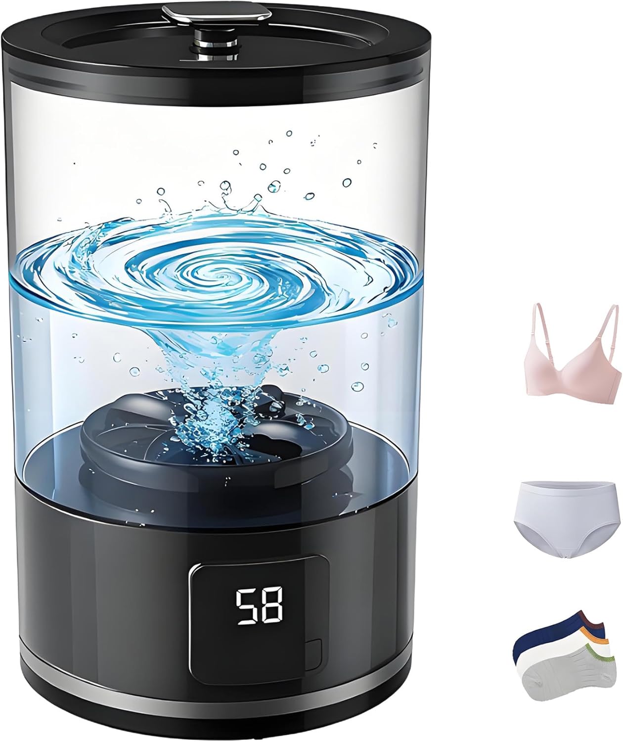 Underwear Washer, Portable Mini Washing Machine, Rechargeable small washing machine for Socks, Bras, Baby Clothes | Suitable for Travel & Dorm Use(black)