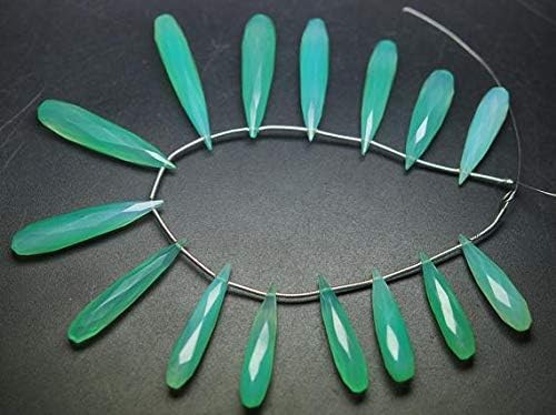 8 Inch Long Strand,10 Beads,35mm Long,Chrysoprase Chalceny Faceted Elongated Drops Shape Briolettes Code-HIGH-56979