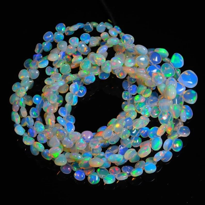 Ethiopian Opal Smooth Heart Shape Beads 5-7mm Briolette Bead Flashy Opal Bead Multi Fire Opal Beads Ethiopian Opal Beads