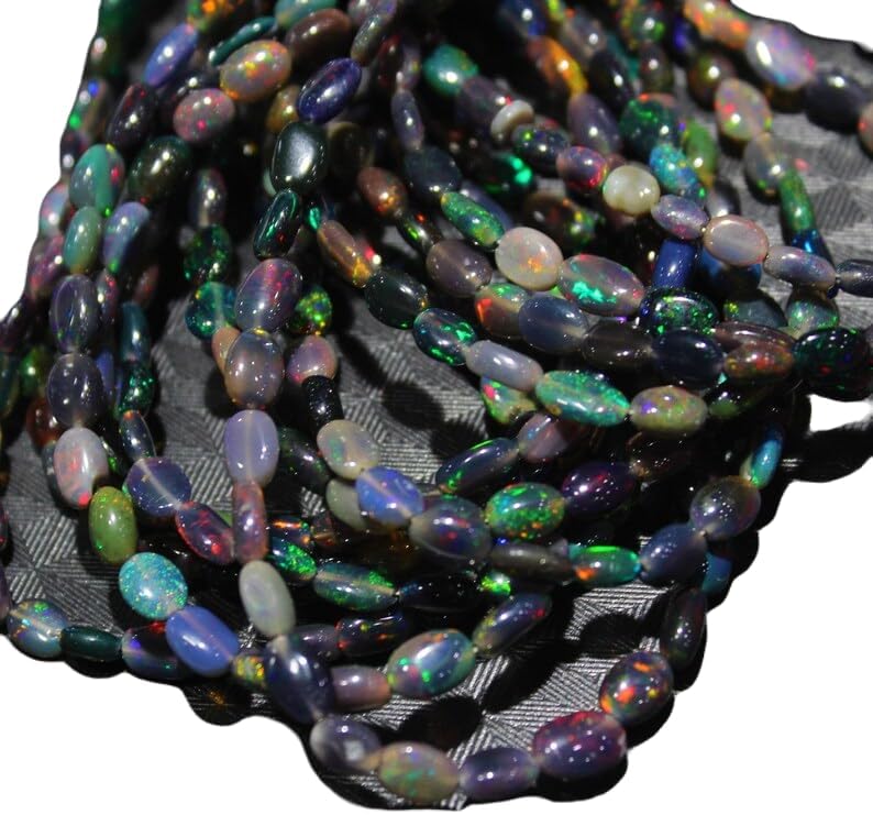 13 inch Strand of Natural gem Ethiopian Opal, 6-8mm Oval Smooth Beads for DIY Jewelry Making. | Beads_03753