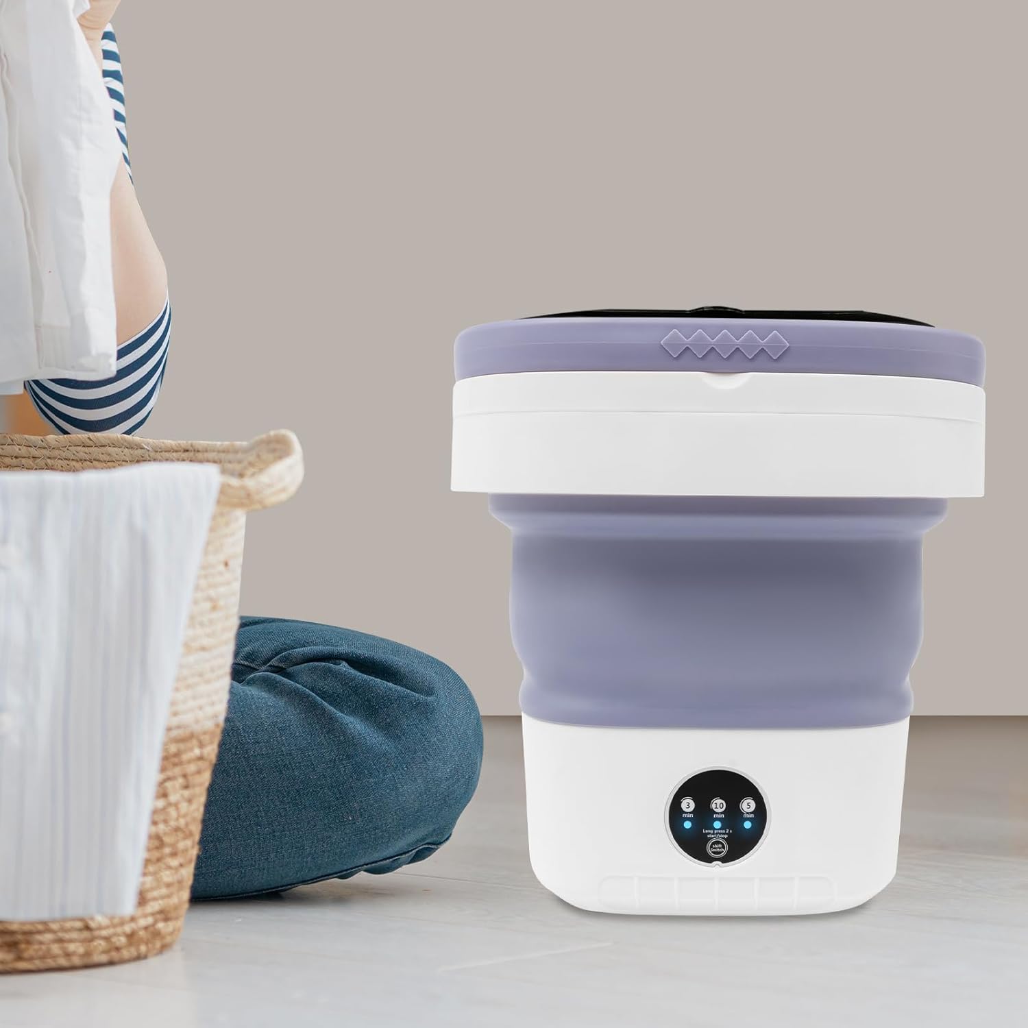 Mini Foldable Washing Machine, 12L Large Capacity Laundry Washer Cleaning for Underwear,Shirts,Small Delicates for Apartment,Hotel,Camp,RV,Travel (Purple)