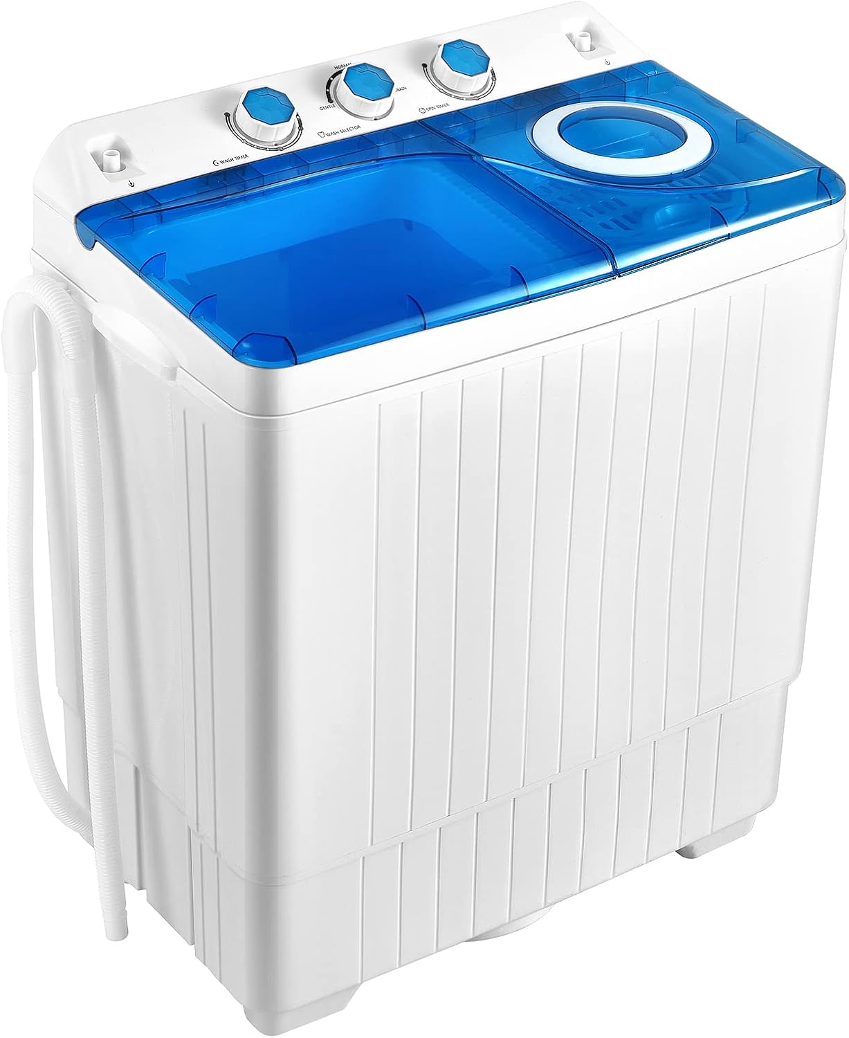 ARLIME Portable Washing Machine, 26 lbs Washer and Spinner Combo with Drain Pump,18 lbs Washing 8 pounds Spinning Twin Tub Mini Compact Laundry Washer for Dorms, Apartments, RVs (White+Blue)