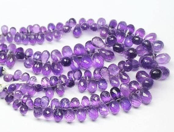 8 inch Strand of Natural Amethyst 6.5-12mm Drop Faceted briolette Beads for DIY Jewelry Making. |BRIO_00138