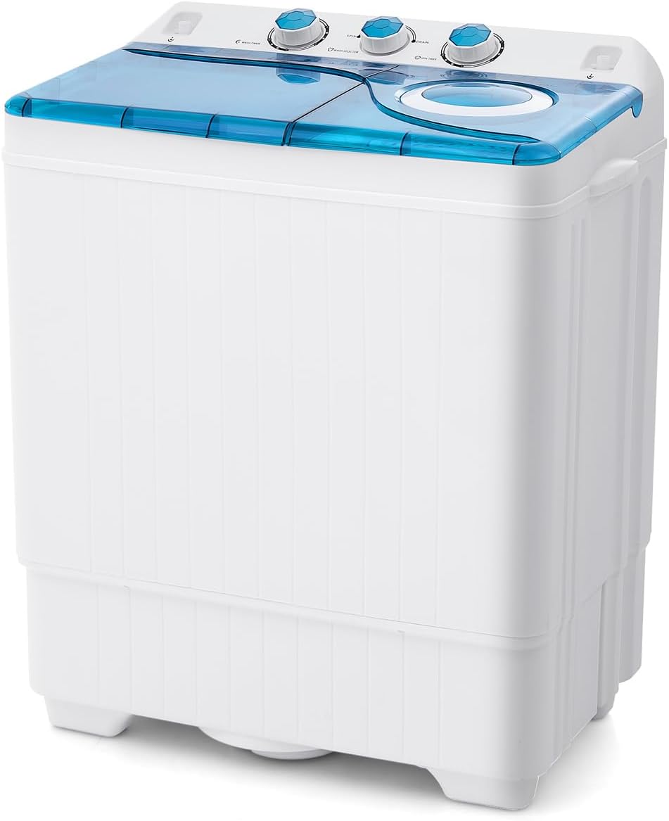Nightcore Portable Washing Machine, Twin Tub Washer with 26lbs Capacity, 18lbs Washer & 8lbs Spinner, Time Control, Compact Laundry Machine with Drain Pump, for Apartments, Dorms, RVs (Blue)