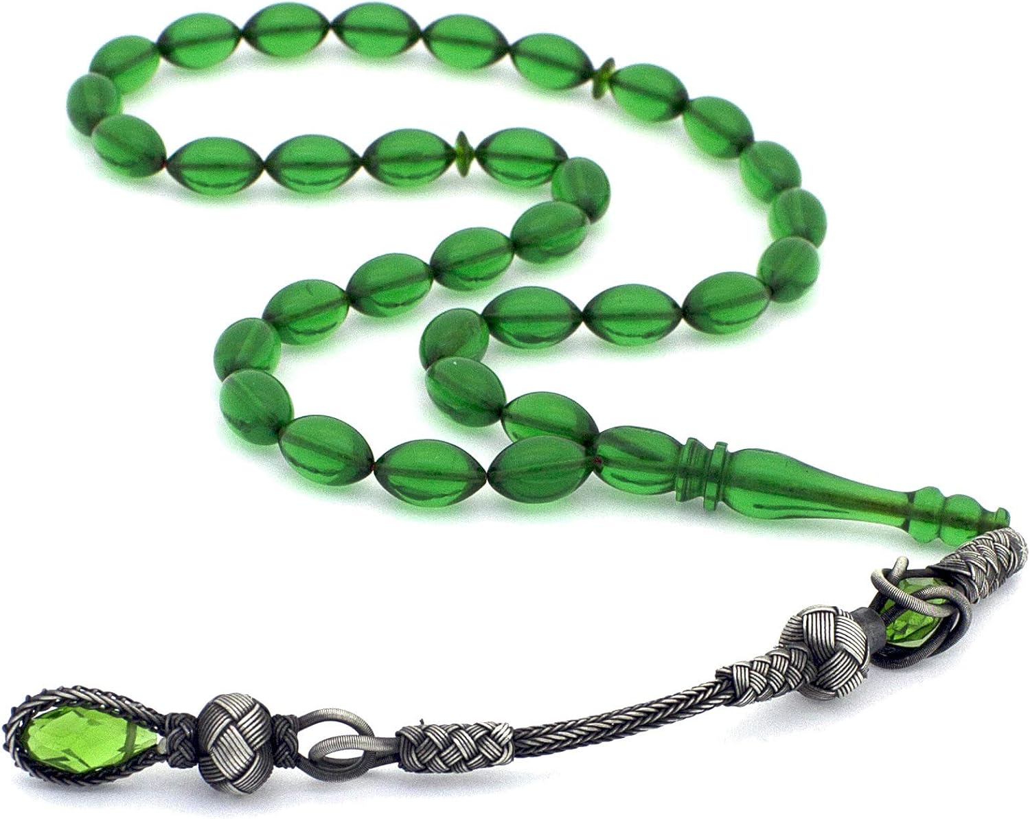 1000 Ct Silver Turkish Kazaz Green Tightening Amber 33 Prayer Beads Tasbeeh