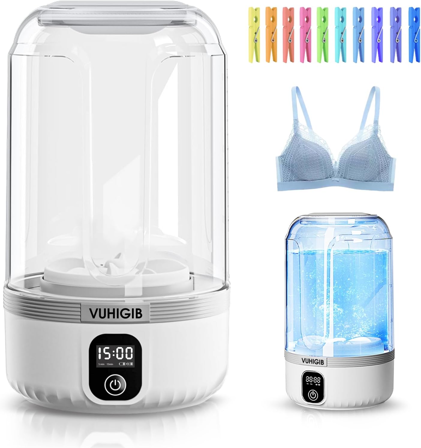 Portable Washing Machine, 7000mAh Rechargeable Wireless Washer with 10 PCS Clothespins Deep Cleans Baby Clothes Underwear Socks Delicates 1.5L Mini Washer for Travel Camping Dorm RV Apartment (White)