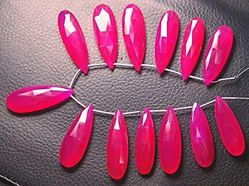 8 Inch Strand,12 Pcs,Pink Chalcedony Faceted Pear Briolettes 35mm Large Size