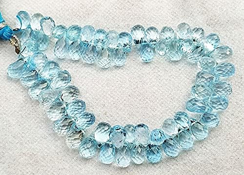 8 inch Strand of Natural Blue Topaz 9-11 mm Drop Faceted briolette Beads for DIY Jewelry Making. |BRIO_01135