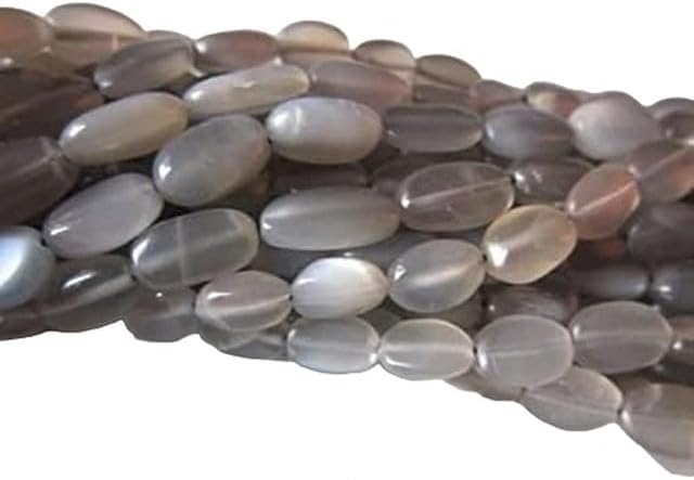 13 inch Grey Moonstone Plain Oval Beads 6x10mm to 7x10mm lot of 5 Strands Chik-STRD- 91917