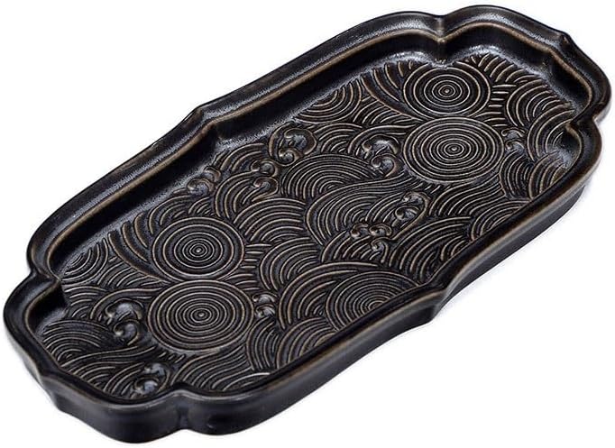 Tray Chinese Xiangyun Ceramic Dessert Tray Afternoon Tea Tray Tea Tray Tea Restaurant Tea Tray Snack Fruit Tray Cake Tray Serving Trays(Black,A)