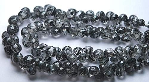 8 Inch Strand,Black Rutilated Quartz Faceted Onion Shape Briolettes,5-8mm aprx. Code-HIGH-62618
