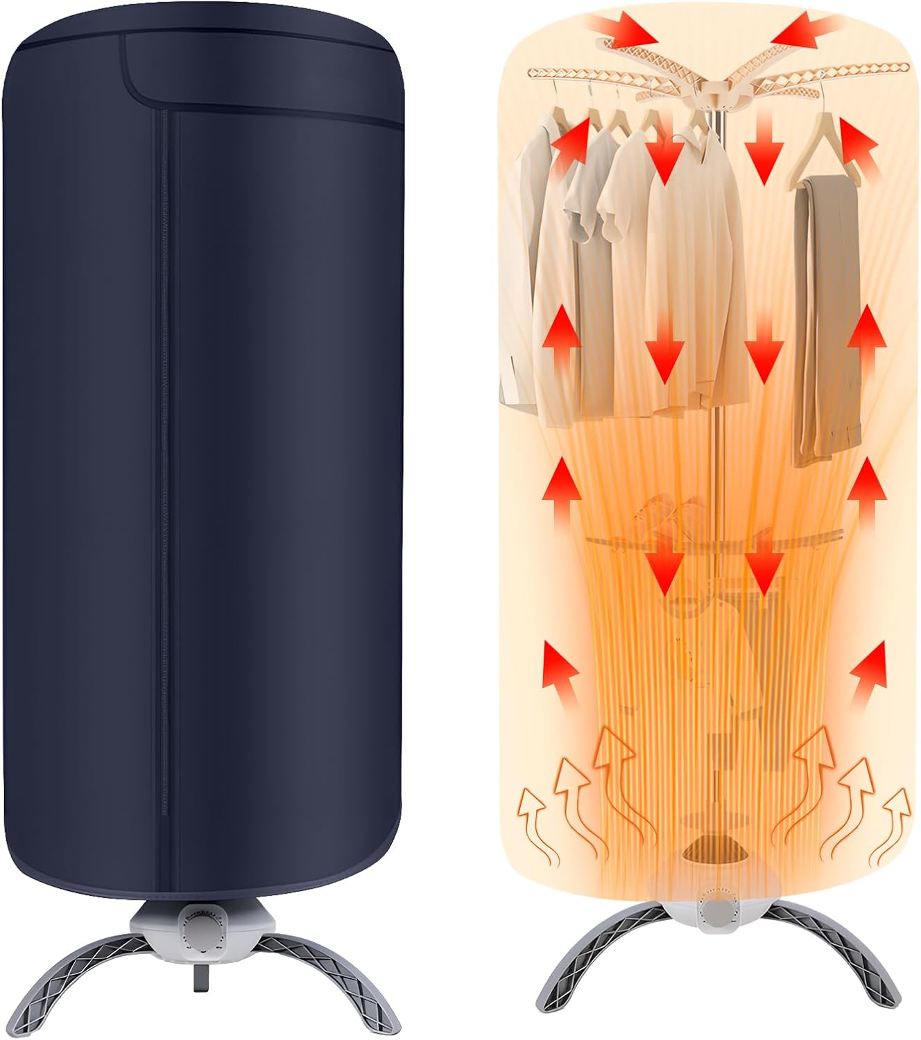 Round Cloth Dryer Machine, Portable Laundry Dryer for Quick Drying, Foldable Drying Rack Holds Large Loads of Garments & Shoes, Compact Mini for Apartment, RV and Small Spaces (Dark Blue)