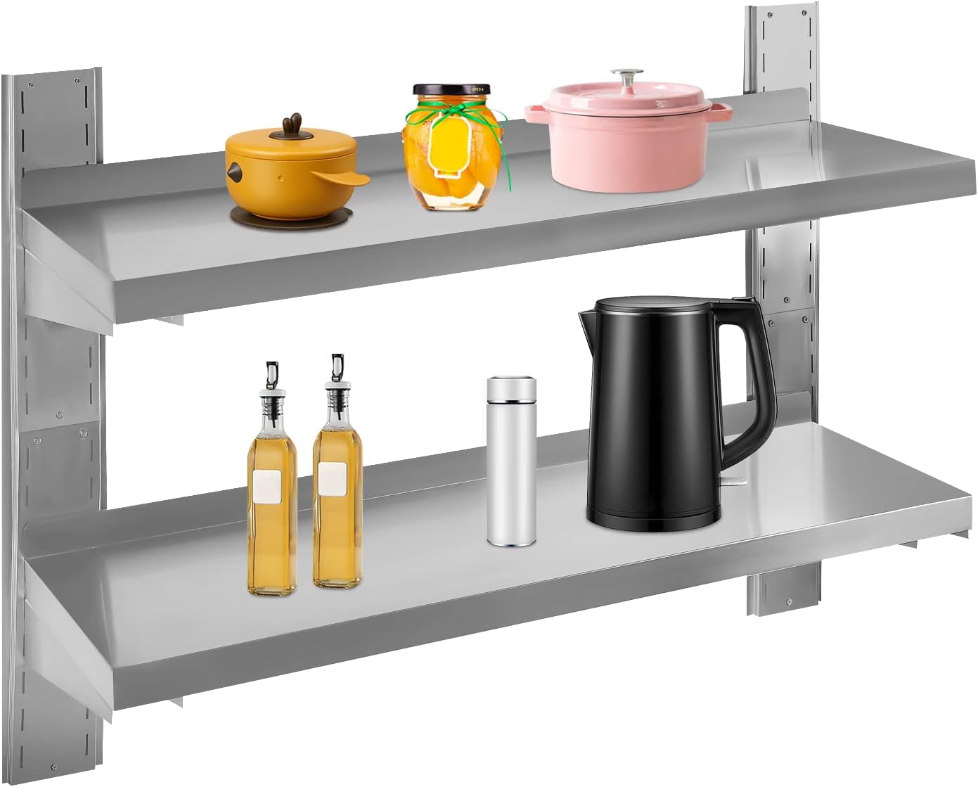 DYRABREST Double-Layer Stainless Steel Shelf, Commercial Use Wall Mount Floating Shelving for Restaurant, Bar, Home, Kitchen, Laundry, Garage, Industrial Appliance Equipment, 39.4