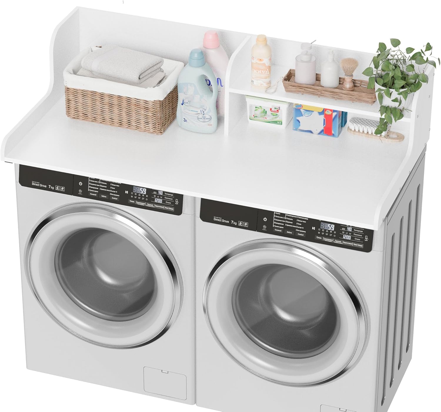 DTK Washer Dryer Wood Countertop with Shelf, Laundry Topper with Non-Slip Mat,27.55