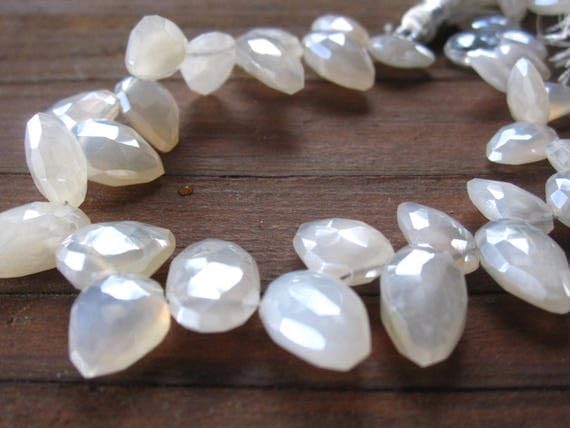 8 inch Strand of Natural Chalcedony 9x7mm pear Faceted briolette Beads for DIY Jewelry Making. |BRIO_02051