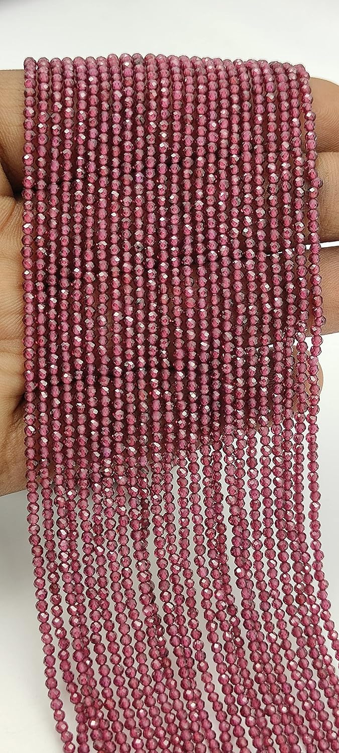 Hanumat Gems Lot of 10 Strands Natural Pink Garnet Micro Cut Faceted Rondelle Beads,Garnet Faceted Beads,Garnet Rondelle Bead,Garnet Micro Cut Bead,2-2.5MM Beads,13 Inches Strand
