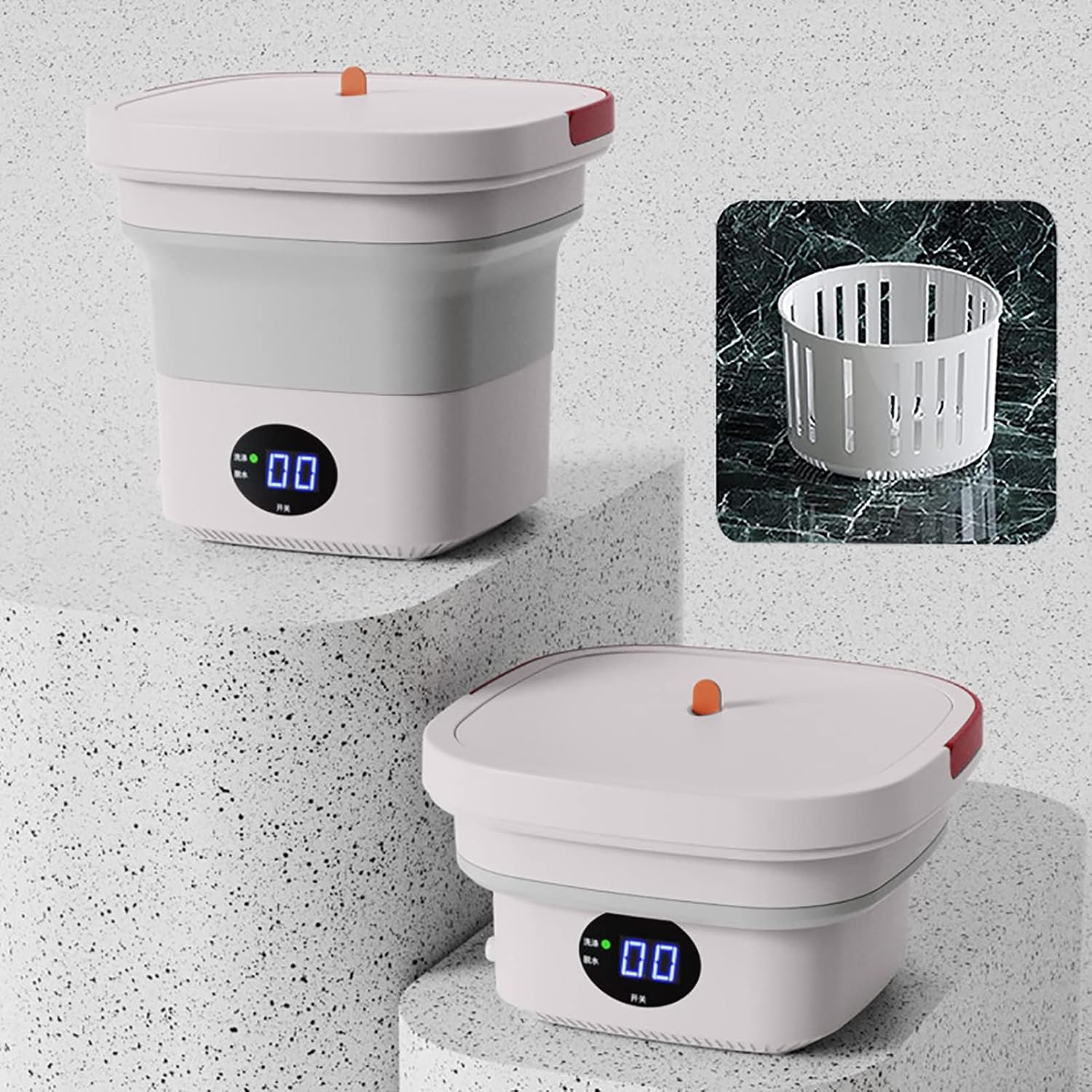 Portable Washer, Foldable, Laundry Machine, with Drainer Basket, for Apartment, Laundry, Camping, Rv, Travel, Underwear, Personal, Baby (Color : Light Pink)