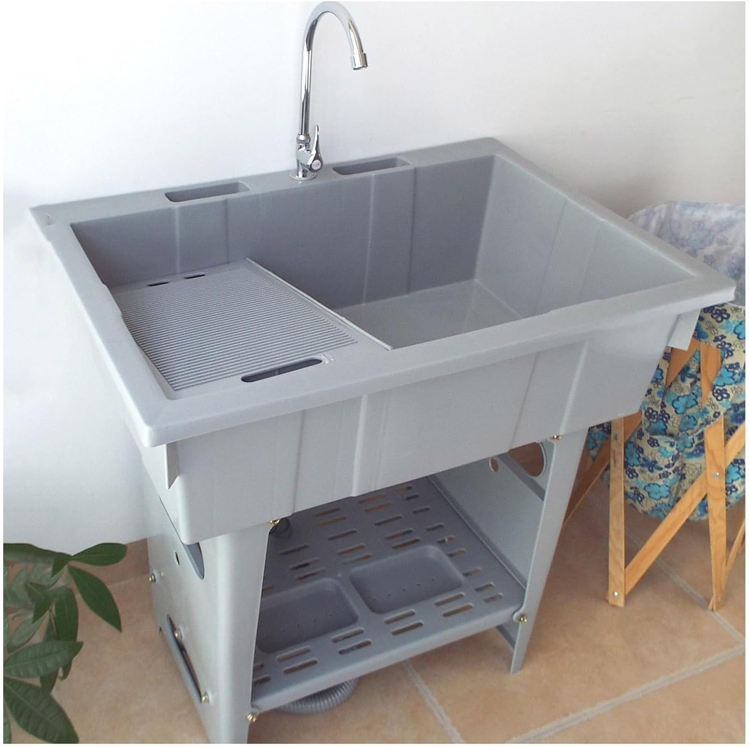 Freestanding Plastic Laundry Sink With Washboard,Utility Sink Laundry Tub For Washing Room,portable Hand Wash Station,outdoor With Hose Hook Up,outdoor For Backyard,garden(Gray)