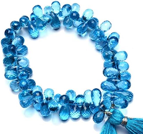 Natural Gemstone Swiss Blue Color Topaz 10x6 to 11x7MM Size Teardrop Shape Briolettes 9 Inch Full Strand AAA Grade Super Quality Beads