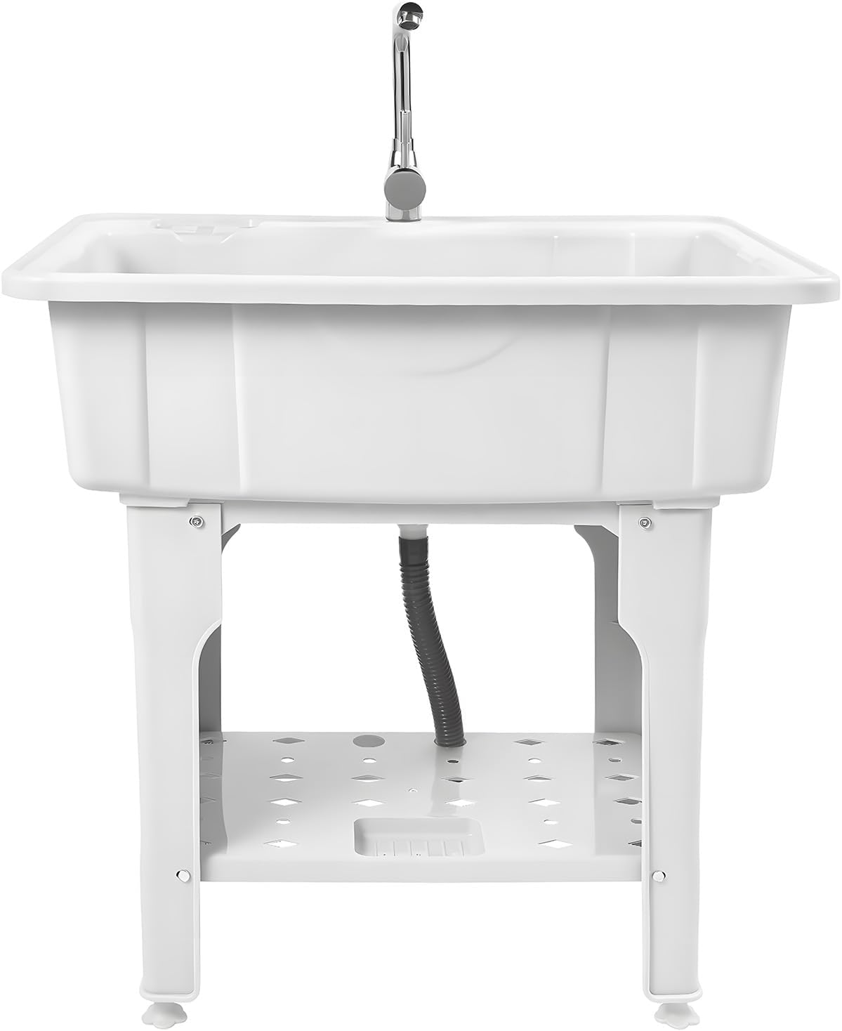 32 Inch Freestanding Plastic Laundry Sink, Utility Sink Laundry Tub with Hot/Cold Faucet, 154lbs Capacity Slop Sinks for Basement, Garage, Outdoor Washing (White)