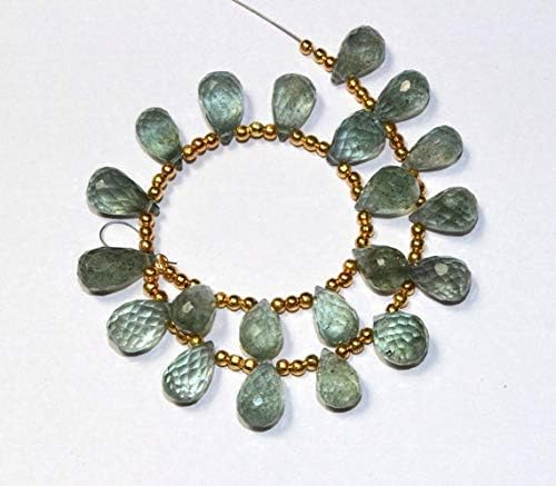 Natural Moss Aquamarine Faceted Teardrop Briolettes Size 10x6-12x6.5mm 4 Inch Long Strand. Code-HIGH-40860