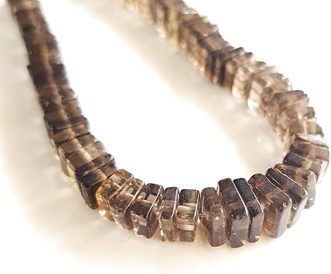 Hanumat Gems Lot of 10 Strands Smokey Quartz Gemstone Faceted Heishe Beads Smooth Gemstone Smooth Square Shape Beads Size - 4-6 MM 16 Inch Full Strand