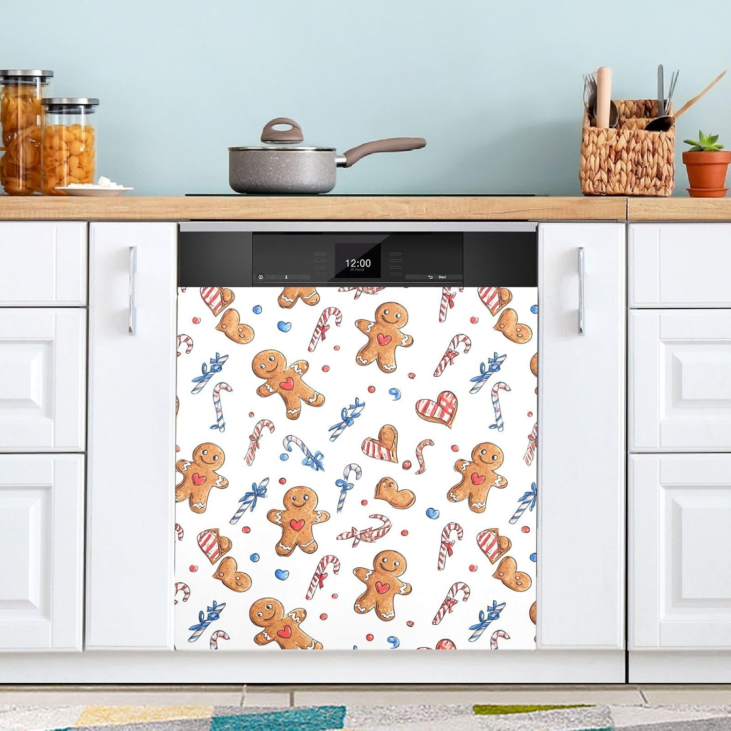 Pfrewn Christmas Winter Magnetic Dishwasher Cover Christmas Xmas Cute Gingerbread Man (90) Fridge Door Covers Kitchen Decal Vinyl Panel Decorative Refrigerator Laundry Appliances 23x26in