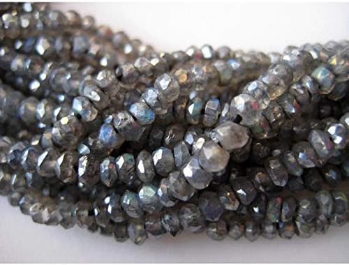 10 Strands, Wholesale Coated Quartz, Labrarite Color, Micro Faceted Rondelle Beads, 4mm Beads, 14 Inches Code-HIGH-48968