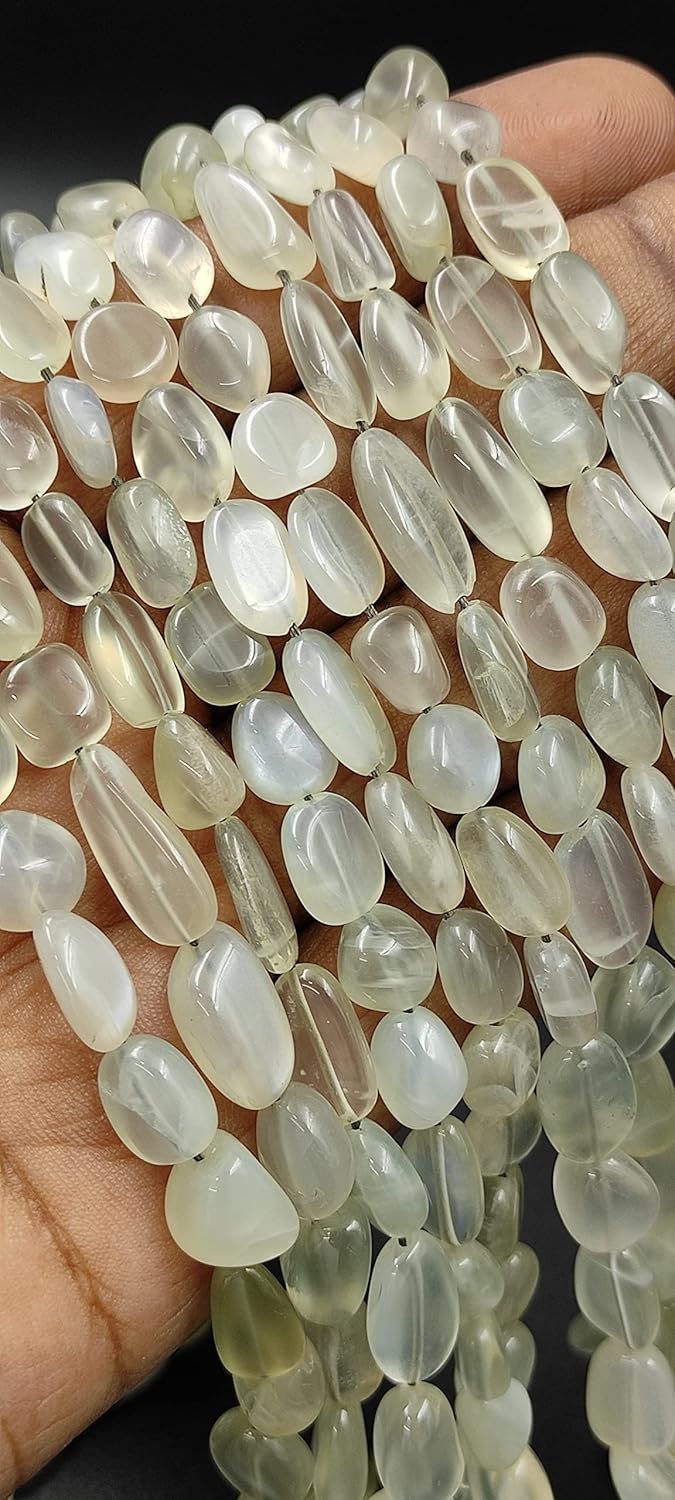 Hanumat Gems Lot of 2 Strand Natural Grey Moonstone Smooth Nugget Shape Gemstone Beads, Gray Moonstone Nuggets,Gray Moonstone Tumble Beads,7.00-12.00 MM Smooth Nuggets,16 Inches Nuggets Strand