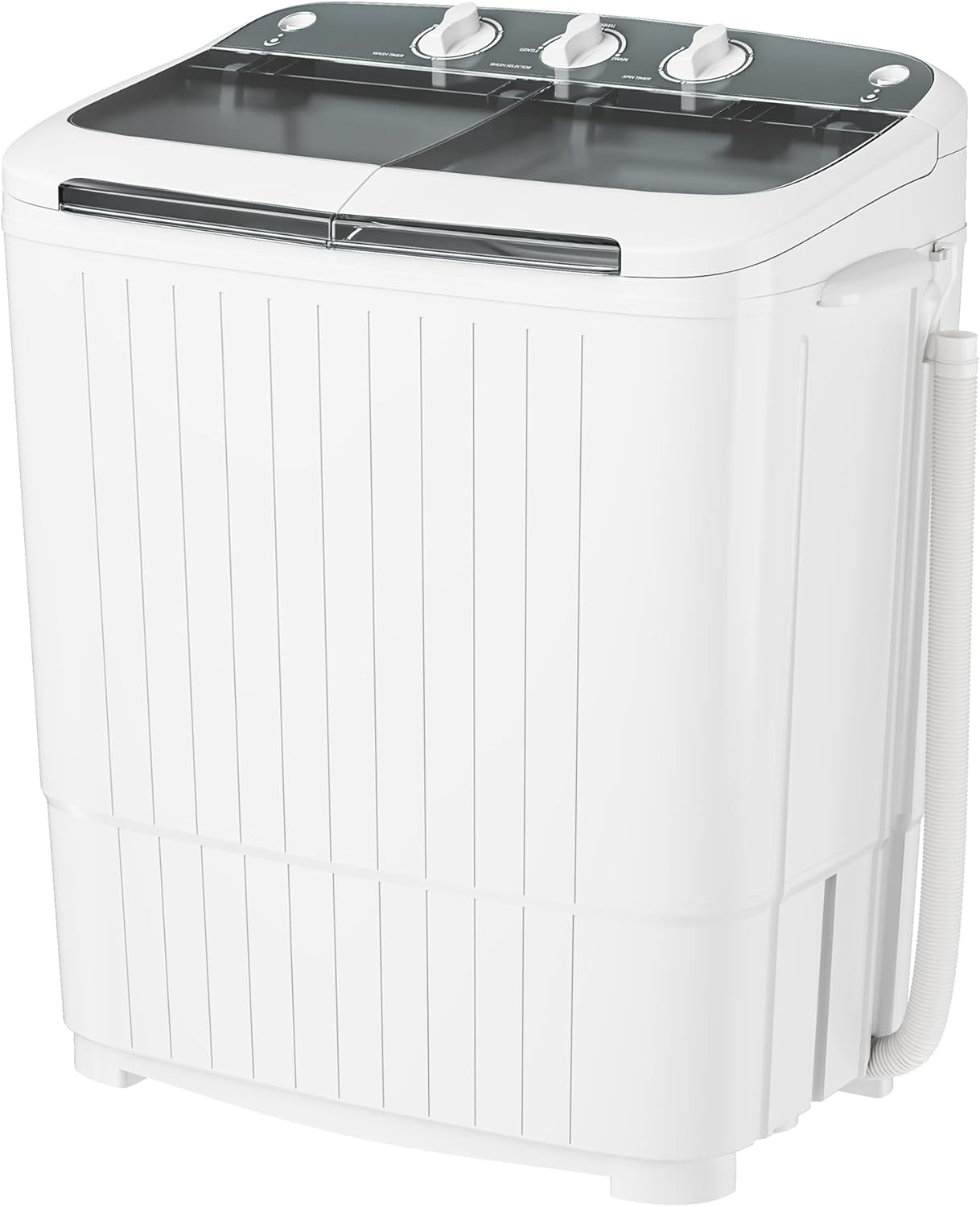 SUNCROWN Portable Washing Machine 16lbs, Mini Semi Automatic Semi Washer Semi Compact Twin Tub, Energy-Saving Laundry Combo with Extended Drain Hose & Pump for Dorms, Apartments, RV, (Black&White)