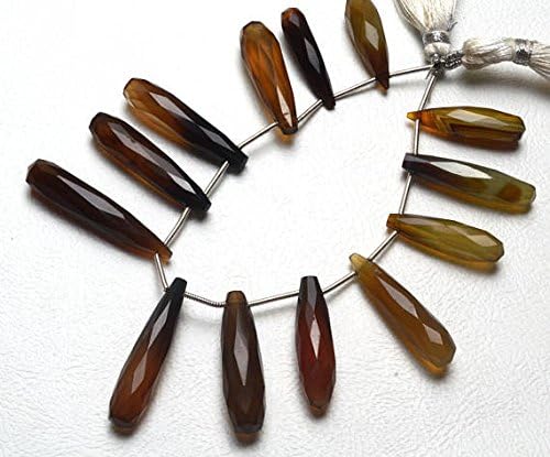 13 inch natural beads strand of 24-33mm faceted drop brown chalcedony gemstone briolletes beads for DIY jewelry - necklace, bracelet, earring, ring.