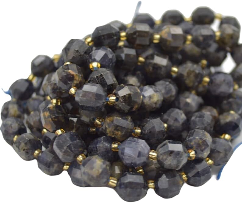 13 inch Strand of Natural gem lolite semi-Precious, 9x10mm rondelle Faceted Beads for DIY Jewelry Making. | Beads_05121