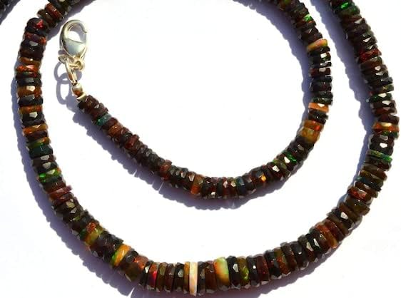 BEADS GEMSTONE 1 Strand Natural Ethiopian Black Opal Fceted 5 to 7MM Approx. Heishi Rondelle Beads Necklace 18 Inch Code-HIGH-11877