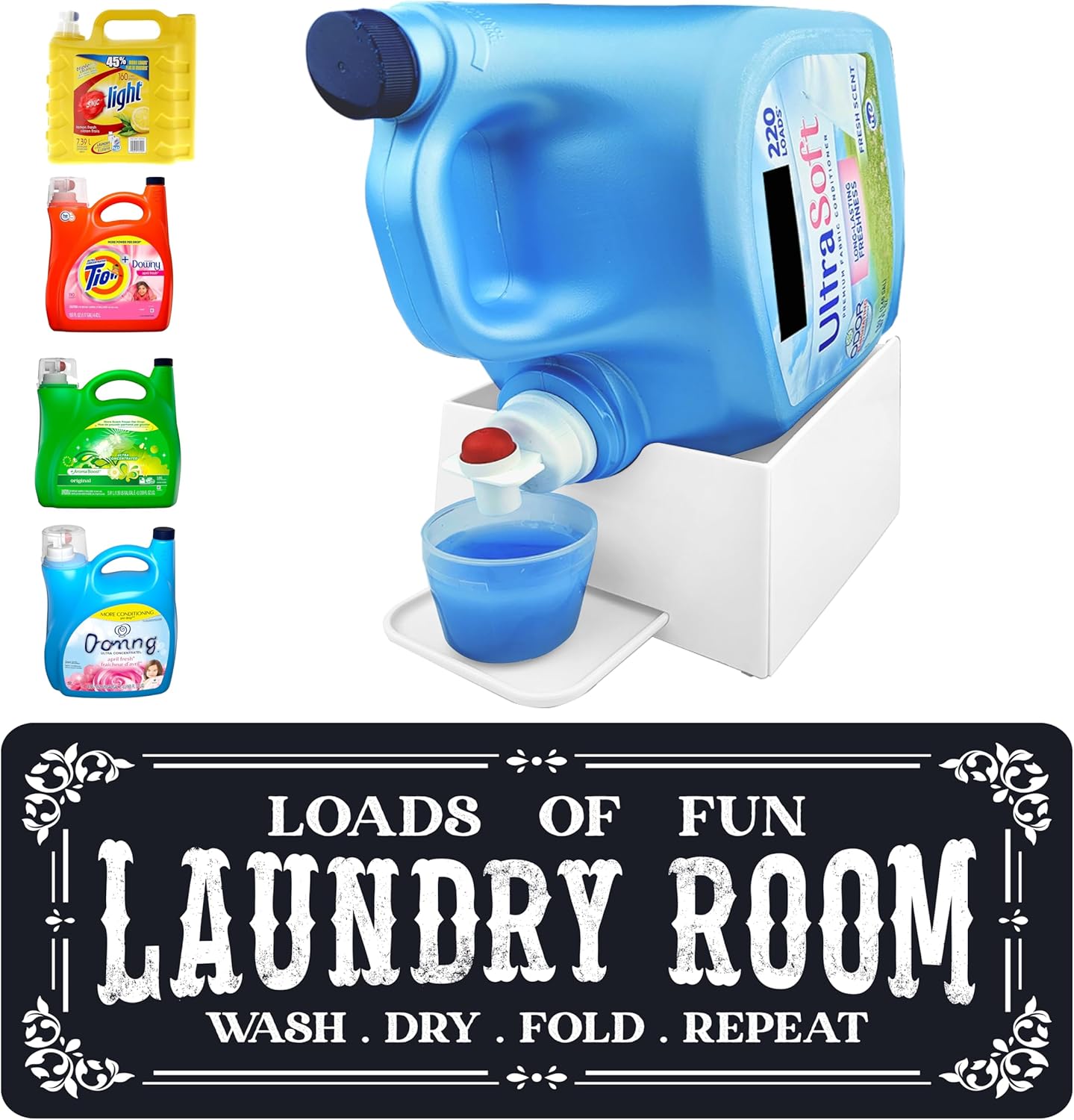 TidyFriend Laundry Detergent Holder with Laundry Room Rug Runner, Detergent Stand for Spill Protection, Non-Slip Runner Mat, and Stylish Room Organizer for Home & Laundry Spaces (Kit)