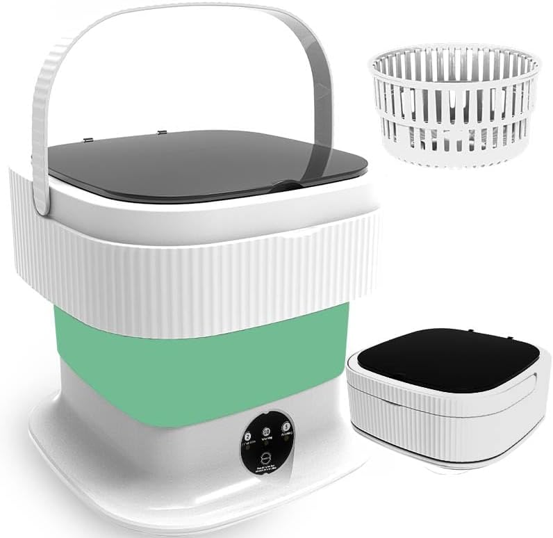 Portable Washing Machine, 16L Mini Foldable Washer & Spin Dryer, Collapible Compact Washer, Small Folding Laundry Washing Machine, Dorm, Camping, Apartment, Socks, Baby Clothes, Underwear RV (Green)