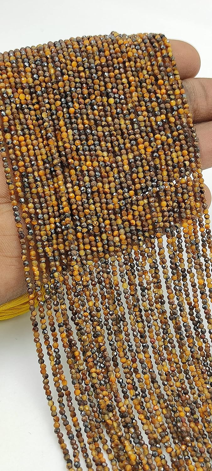 Hanumat Gems Lot of 10 Strands Natural Tiger's Eye Micro Cut Faceted Rondelle Beads,Tiger's Eye Faceted Beads,Tiger's Eye Rondelle Bead,Tiger's Eye Micro Cut Faceted Bead,2-2.5MM Tiger's Eye Beads