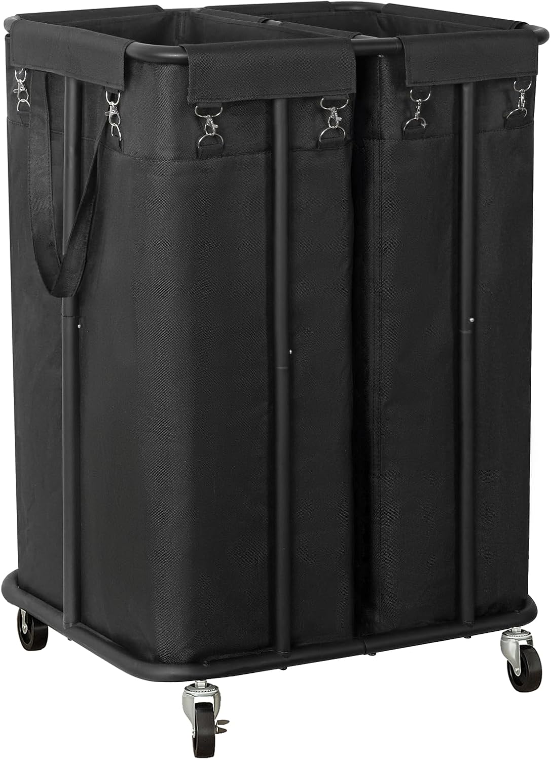 WOWLIVE Double Laundry Hamper with Wheels 170L Rolling Laundry Basket Organizer Laundry Cart with Steel Frame and Removable Bags Large Dirty Clothes Hamper Dorm Room Storage for Bedroom (Black)