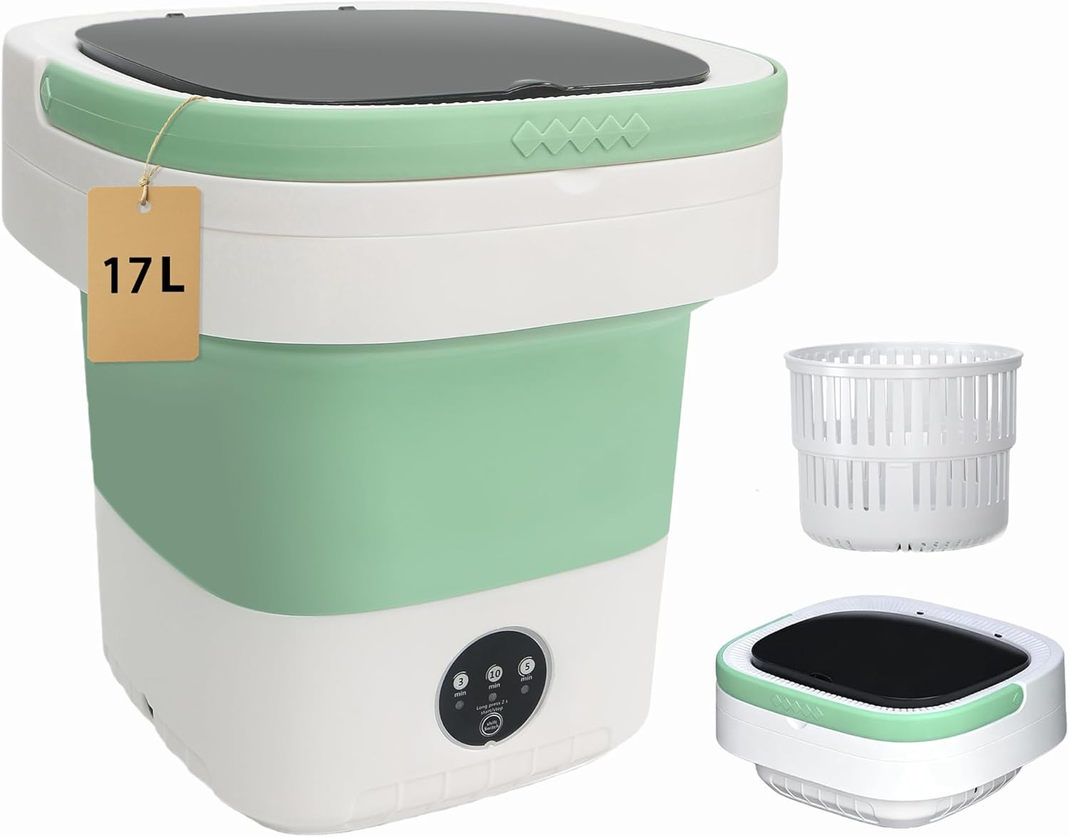 Portable Washing Machine, 17L Foldable Portable Laundry Machine and Spinner for Baby Clothes, Underwear, Socks with 3 Modes Deep Cleaning,Mini Washer for Travel, Dorms, Camping