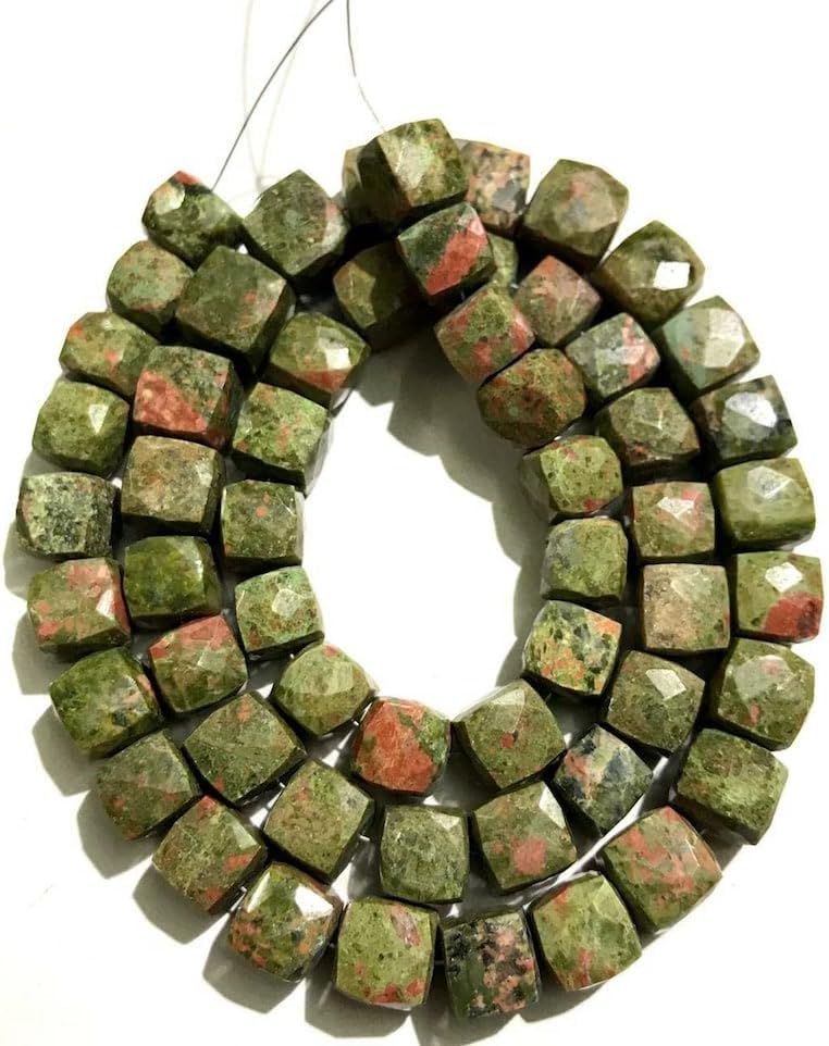 Natural UNAKITE Cube Box Faceted Beads 8x9-8x9mm 18 inch Long String Jewelry Making Gemstone Beads for Necklace Bracelet