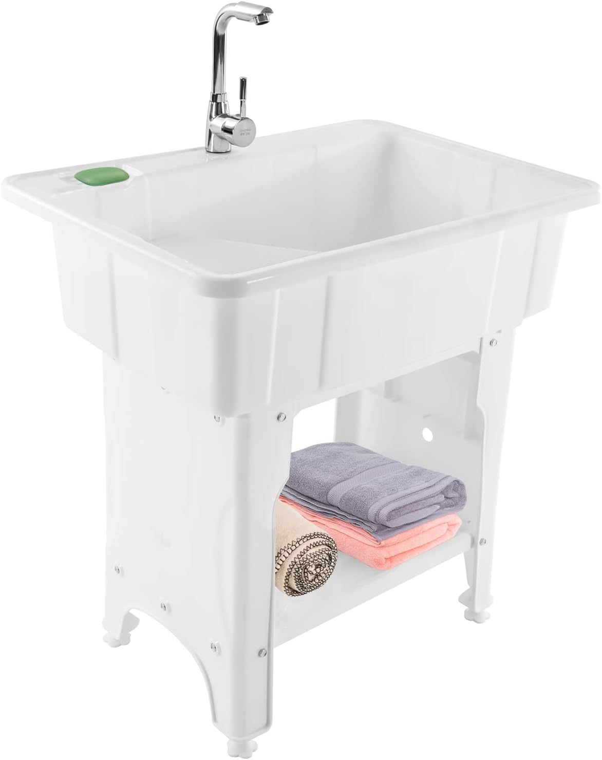 Utility Sinks for a Laundry Room, Plastic Freestanding Utility Tub with Faucet Storage Shelf Laundry Tub for Laundry Room Garage 31.5x22.05x31.5in