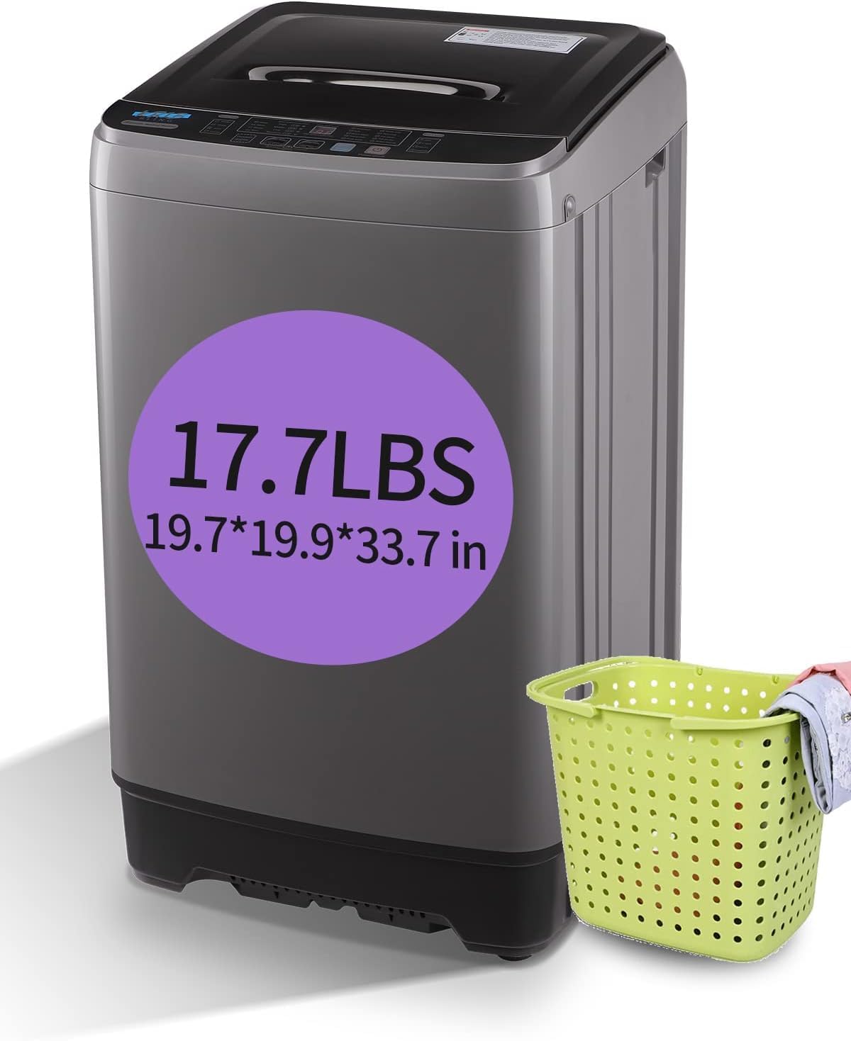 Full-Automatic Washing Machine with Drain Pump, 17.7 lbs Compact Washer, 10 Wash Program & 8 Water Level, Ideal for Apartment, Dorm, RV, GREY (KB02-GREY6)