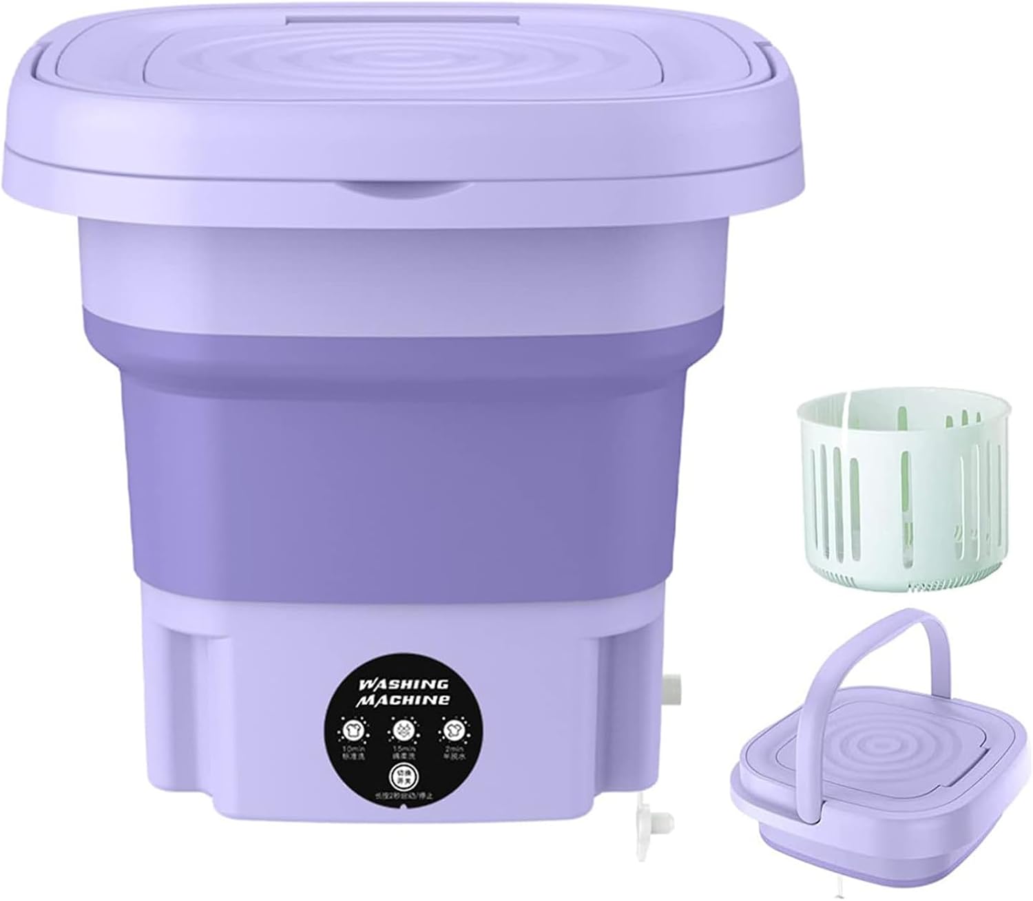 Portable Washing Machine, 8L High Capacity Mini Washer with 3 Modes Deep Cleaning, Bucket Washer with Soft Spin Dry Foldable Washing Machine Suitable for Apartment Camping RV Travel laundry,Pu