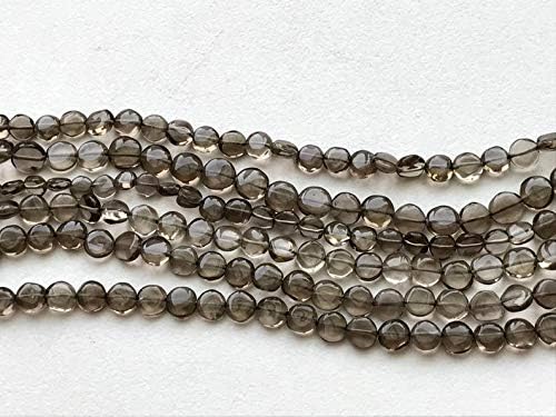 13 inch Strand Natural Smoky Quartz 6-7 mm Coin Smooth Beads for Jewelry Making - Smoky Quartz Plain Dish Coins, Smoky Quartz Coin Beads, Smoky Quartz Necklace, 6-7mm, 13 inch