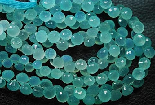 2x8 INCHES Full Strand, Super Finest Best Color Aqua Chalceny Faceted Onion Briolettes 7-8mm Code-HIGH-56953
