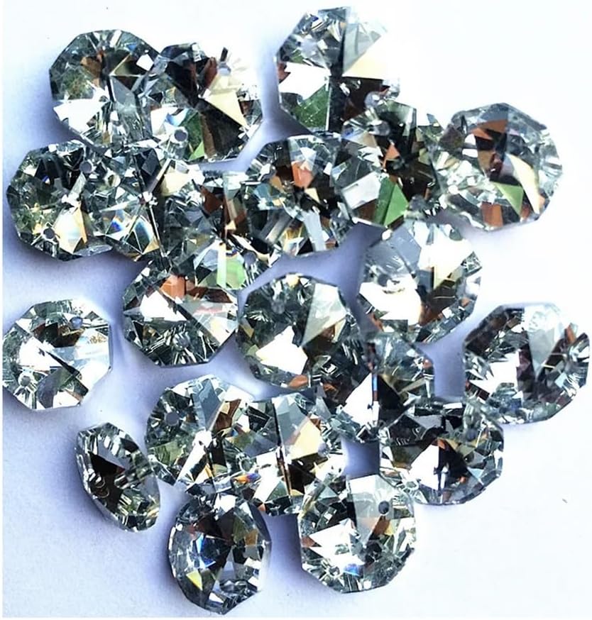 Hanging Crystals Prisms Silver 500pcs 14mm Crystal Octagon Lamp Beads in 2 Holes for Chandelier Parts Accessories Hangings Crystals for Decoration