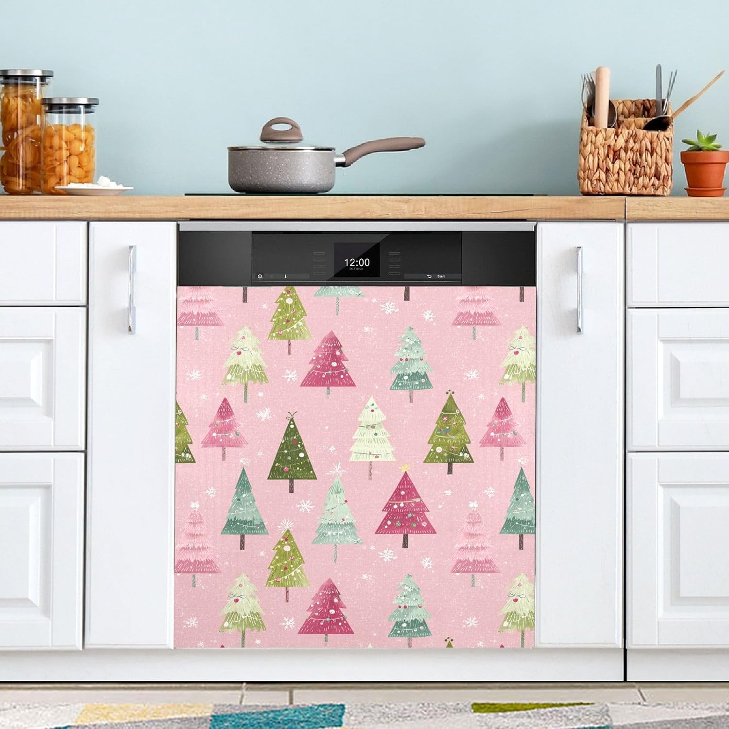 Pfrewn Christmas Winter Magnetic Dishwasher Cover Xmas Christmas Trees Cute Winter (5) Fridge Door Covers Kitchen Decal Vinyl Panel Decorative Refrigerator Laundry Appliances 23x26in
