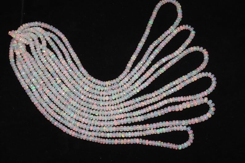 AAA+ Ethiopian Opal Faceted Rondelle Bead 3-5 mm Strand Opal Rondelle Beads Fire Opal Bead Flashy Opal for Making Jwelery